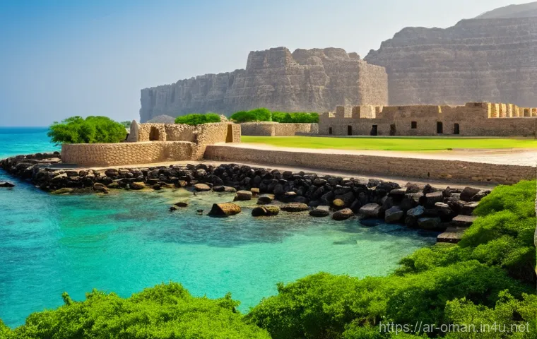 오만의 고고학 유적 - **Prompt:** An expansive archaeological landscape showcasing ancient, circular "beehive" tombs at Ba...