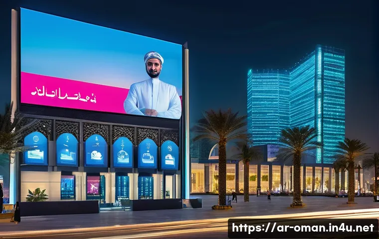 오만의 금융 서비스 산업 - A modern Omani urban financial district scene at dusk, showcasing sleek skyscrapers with illuminated...
