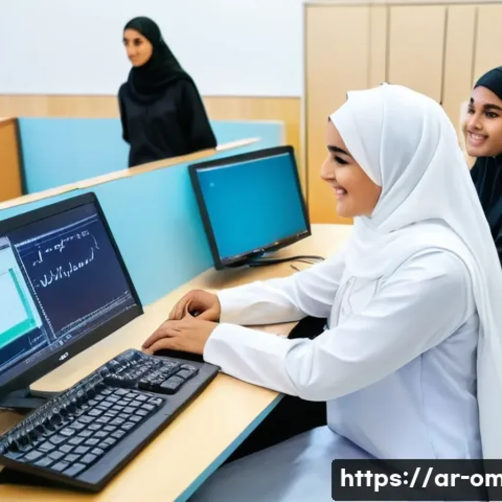 오만 여성의 사회적 역할 - A vibrant university classroom scene in Muscat, Oman, showing diverse Omani female students wearing ...